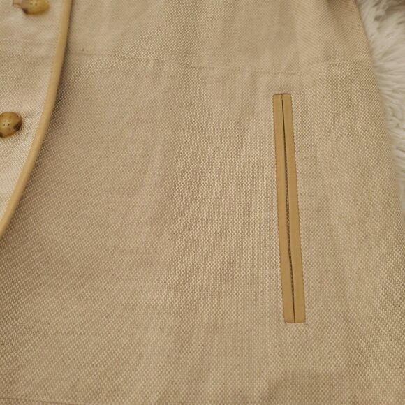 Doncaster Women's Classic Beige Linen Blend Button-Up Coat with Leather Trim -S - Picture 9 of 10